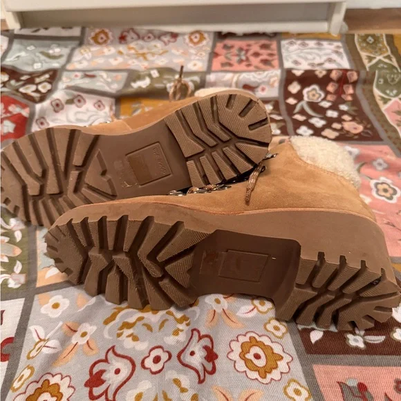 Dolce Vita Tan Lace-Up Boots with Cream Accents - Picture 5 of 7